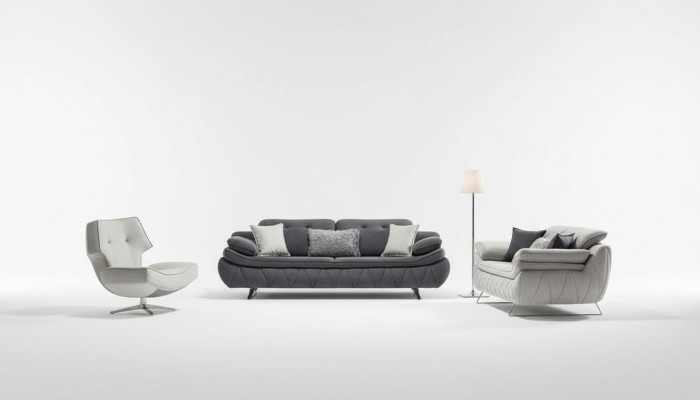 Ensemble de salon 3 pièces noir blanc 2x canapés avec fauteuil design moderne en textile
