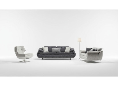 Ensemble de salon 3 pièces noir blanc 2x canapés avec fauteuil design moderne en textile