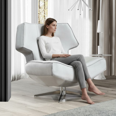 Fauteuil blanc design moderne de luxe pour salon, 1 place, en textile.