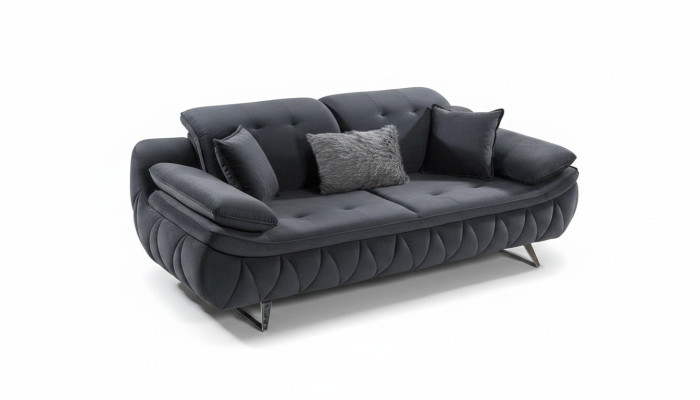Canapé en tissu pour le salon moderne 3 places noir avec coussin textile