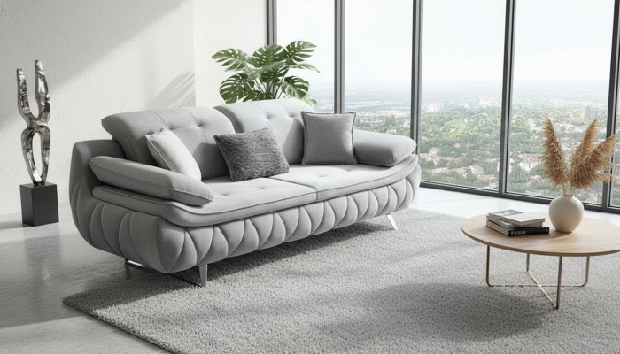 Grâce à la conception luxueuse moderne, il s'agit d'un canapé 3 places en tissu pour le salon, de couleur grise.