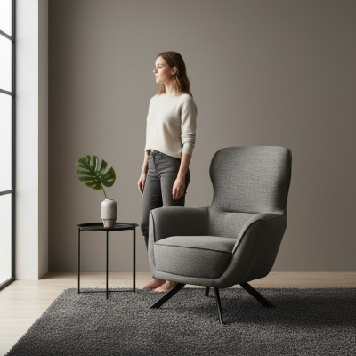 Couleur grise, design moderne Fauteuil 1 place en tissu Textile de matériau de design moderne