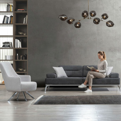 Ensemble salon 2 pièces. Canapé 3 places Fauteuil 1 place Gris Blanc Matériau textile