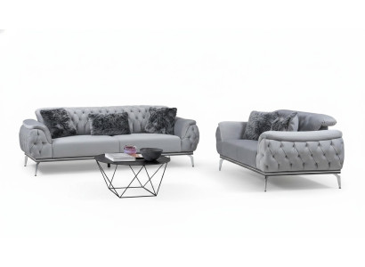 Salon en tissu gris canapé design moderne Chesterfield Matériau textile