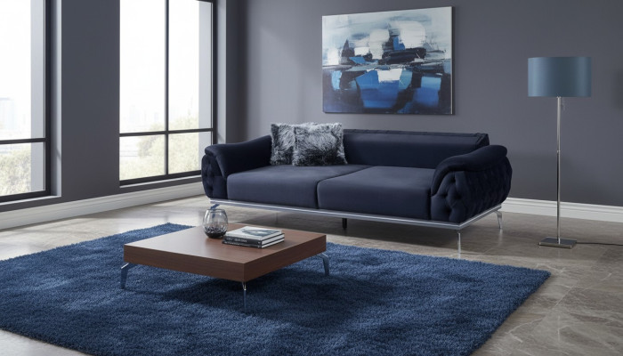 Canapé moderne en tissu à 3 places de style Chesterfield noir en tissu design.