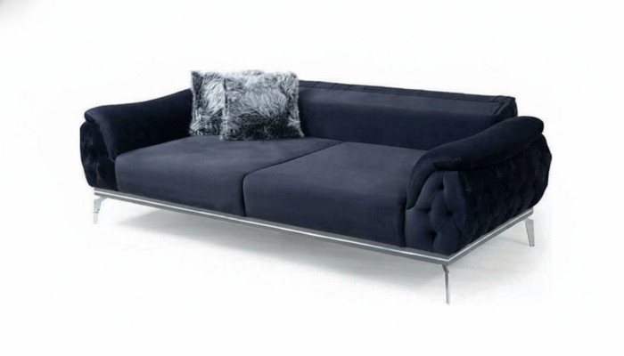 Canapé moderne en tissu à 3 places de style Chesterfield noir en tissu design.