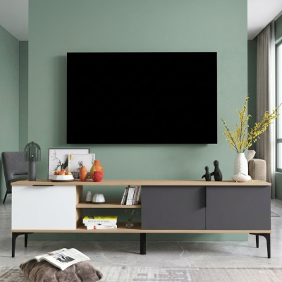 Meuble TV bas, support TV moderne de design rectangulaire en bois de luxe