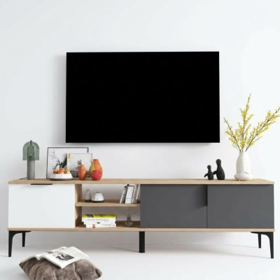 Meuble TV bas, support TV moderne de design rectangulaire en bois de luxe