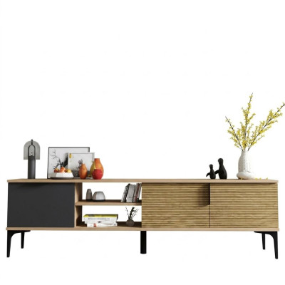 Armoire basse pour TV marron-gris Design moderne de forme rectangulaire pour le salon