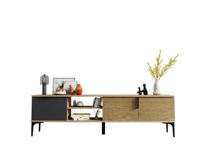 Armoire basse pour TV marron-gris Design moderne de forme rectangulaire pour le salon
