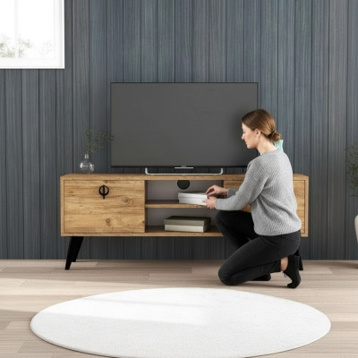 Salon brun Meuble TV bas Buffet latéral Meuble TV design moderne Forme rectangulaire