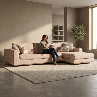 Meubles rembourrés Canapé d'angle Beige Canapé de luxe Canapé en tissu en forme de L Canapé relax Canapé rembourré Salon