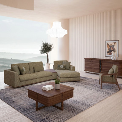 Salle de séjour Ensemble 2 pièces Canapé d'angle complet en forme de L Mobilier de relaxation Fauteuil moderne en tissu