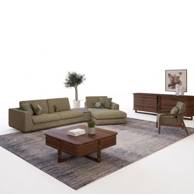 Salle de séjour Ensemble 2 pièces Canapé d'angle complet en forme de L Mobilier de relaxation Fauteuil moderne en tissu