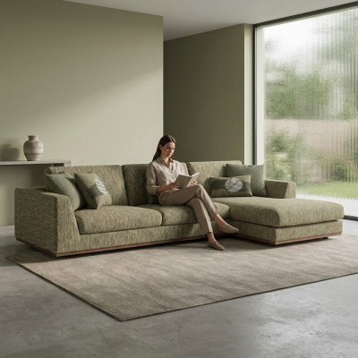 Canapé d'angle vert en L Salon Canapé rembourré Moderne Textile Sofa Couch