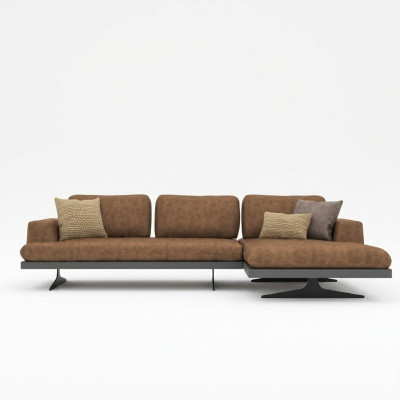 Canapé d'angle en forme de L Relax Salon Marron Canapé en cuir Mobilier rembourré Canapé d'angle
