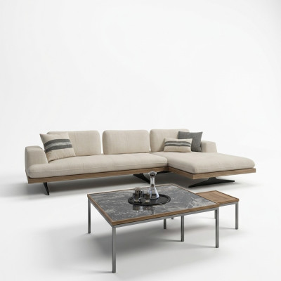 Canapé de luxe moderne Canapé Salon Relax Canapé d'angle en L avec 2 tables basses