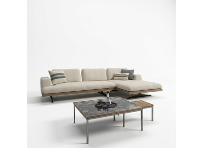 Canapé de luxe moderne Canapé Salon Relax Canapé d'angle en L avec 2 tables basses