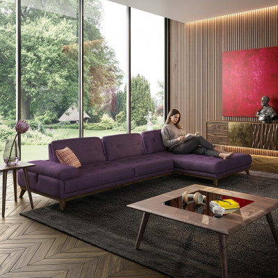 Canapé d'angle lila en forme de L Salon de luxe Table basse Ameublement neuf Ensemble de meubles