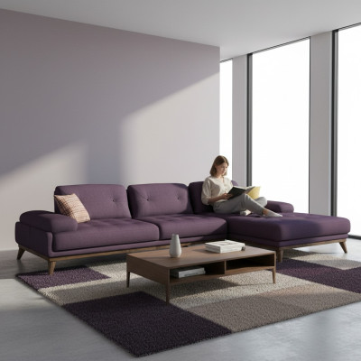 Suite d'angle de luxe Salon Canapé d'angle Lilas en L-forme Ameublement Canapé Neuf