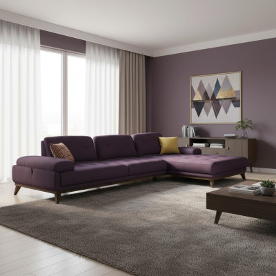 Suite d'angle de luxe Salon Canapé d'angle Lilas en L-forme Ameublement Canapé Neuf