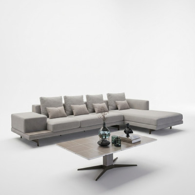 Luxueux ensemble de salon 3 pièces Canapé d'angle en forme de L neuf Table basse avec table d'appoint en bois