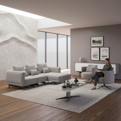 Luxe Complet Canapé d'angle 4 pièces en L Designer 2x Fauteuil Table basse en bois nouvelle