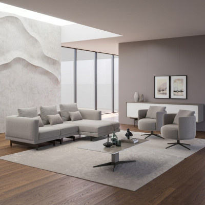 Luxe Complet Canapé d'angle 4 pièces en L Designer 2x Fauteuil Table basse en bois nouvelle