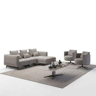 Luxe Complet Canapé d'angle 4 pièces en L Designer 2x Fauteuil Table basse en bois nouvelle