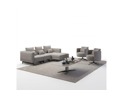 Luxe Complet Canapé d'angle 4 pièces en L Designer 2x Fauteuil Table basse en bois nouvelle
