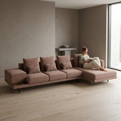 Canapé d'angle de luxe beige en forme de L Mobilier rembourré Salon Mobilier design