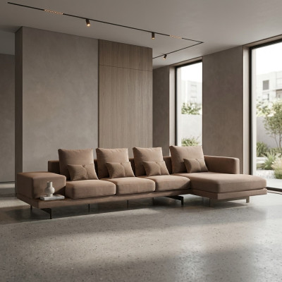 Canapé d'angle de luxe beige en forme de L Mobilier rembourré Salon Mobilier design