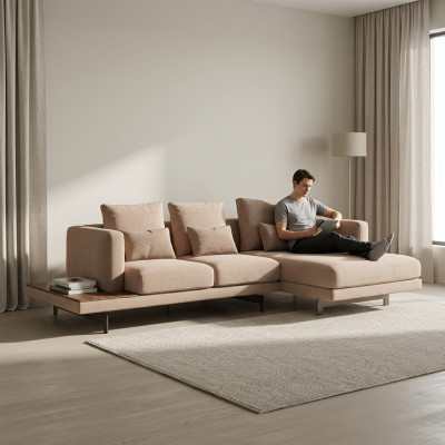 Meubles rembourrés Canapé d'angle en L-forme Beige Mobilier design Ensemble de coins Salon