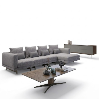 Canapé d'angle de luxe en L Salon Suite d'angle de designer nouveau Table basse complète
