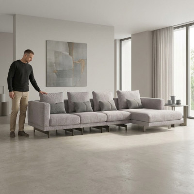 Canapé d'angle en L Relax Salon Gris Suite d'angle Canapé rembourré Meubles