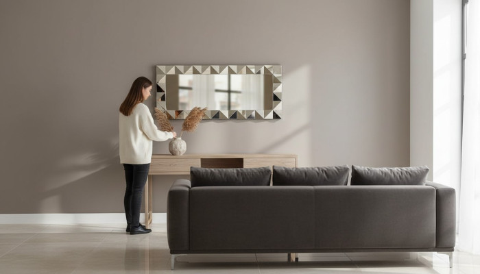 Miroir mural design moderne de luxe en gris pour le salon, nouveau mobilier.