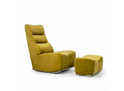 Luxueux Fauteuil complet jaune avec tabouret Siège Meubles Salon Textile Designer