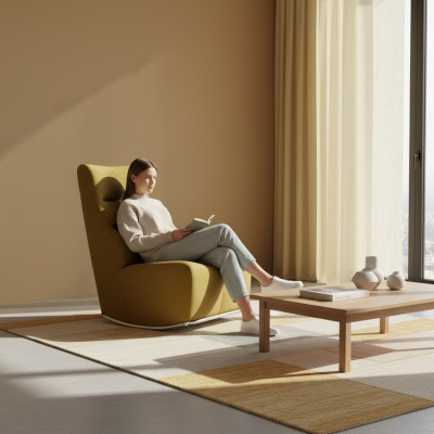 Salle de séjour Fauteuil jaune Siège Mobilier neuf Ameublement Siège de designer Textile