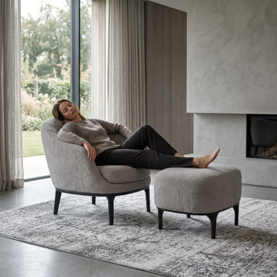 Ensemble de salon 2 pièces Fauteuil avec tabouret Designer Mobilier rembourré moderne