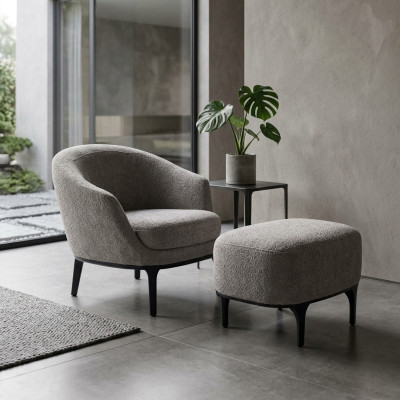 Ensemble de salon 2 pièces Fauteuil avec tabouret Designer Mobilier rembourré moderne