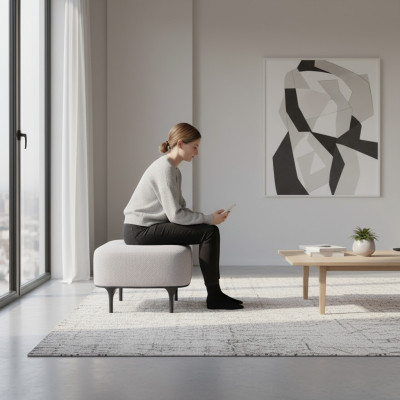 Designer Tabouret Moderne Gris Salon Textile Rembourré Mobilier Rembourré