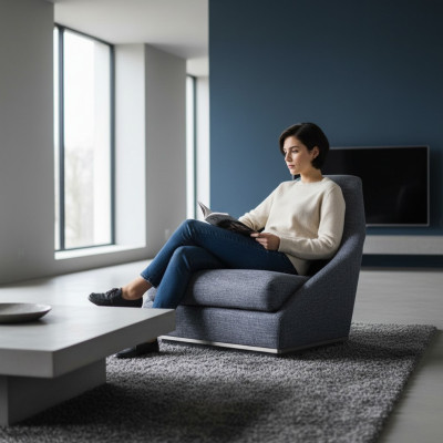 Fauteuil design moderne Gris Chaise rembourrée Siège de luxe de salon Textile nouveau