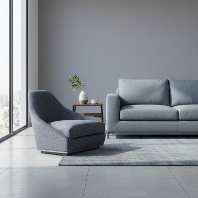 Fauteuil design moderne Gris Chaise rembourrée Siège de luxe de salon Textile nouveau