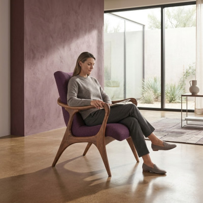 Conception Siège Meubles Fauteuil Pourpre Canapé Siège Salon Bois Moderne Tapisserie Textile
