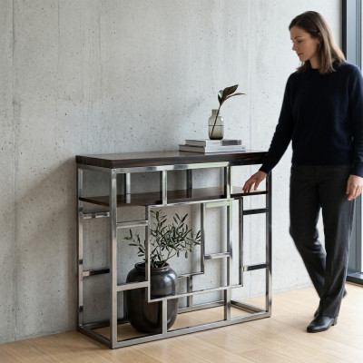 Console en bois Table en acier inoxydable Console de luxe Design de salon