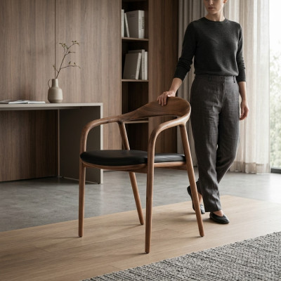 Chaise design en bois Fauteuil de luxe Fauteuils rembourrés Salle à manger Cuir