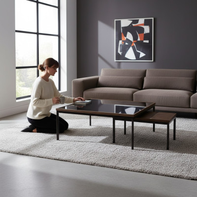 Conception Bois 2x Table basse Salon Table de café de luxe Tables de nouveau mobilier