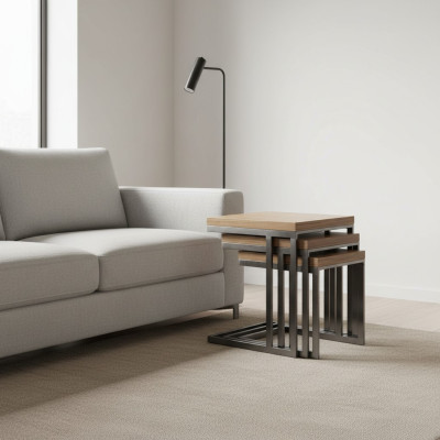 Salle de séjour 3x table d'appoint Luxe Table en bois acier inoxydable Mobilier Design Ameublement