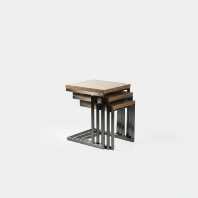 Salle de séjour 3x table d'appoint Luxe Table en bois acier inoxydable Mobilier Design Ameublement