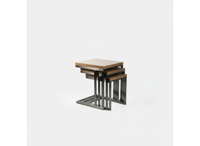 Salle de séjour 3x table d'appoint Luxe Table en bois acier inoxydable Mobilier Design Ameublement
